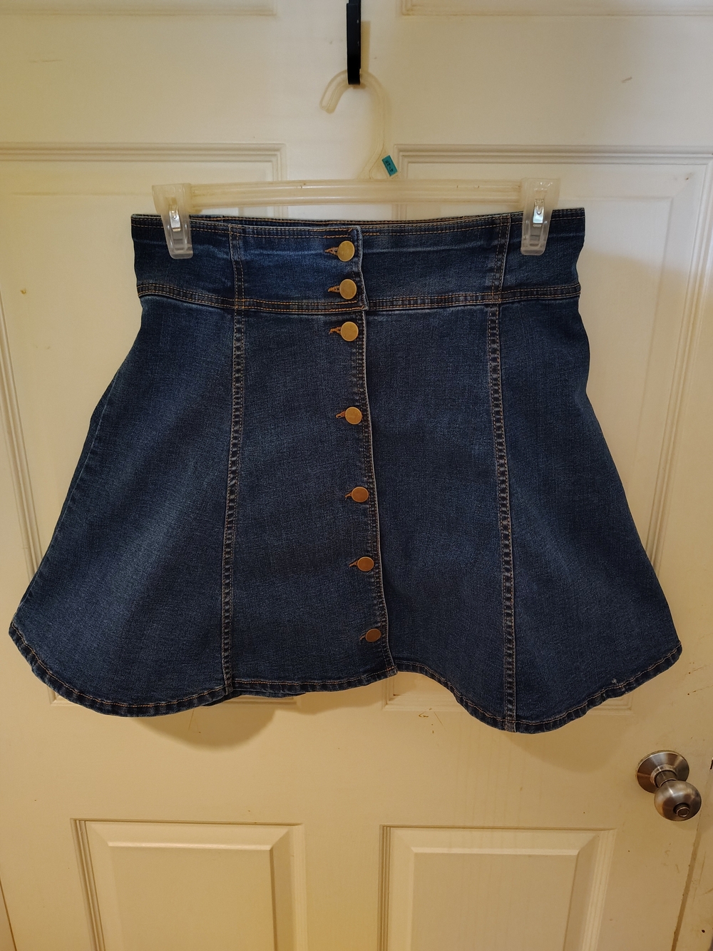 Draper James Dark Blue Button-Front Denim Skater Skirt